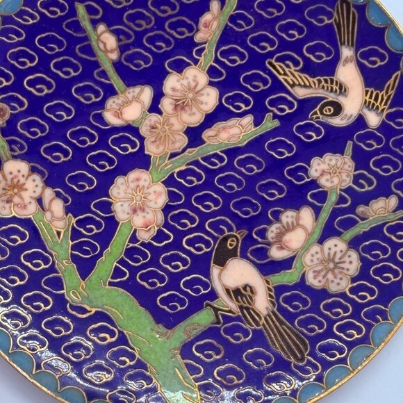 Vintage Cloisonné Chinese Decorative Plate With Birds & Floral Design - Picture 3 of 5